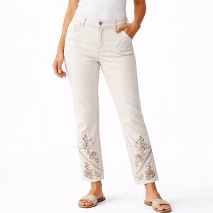 NEW Denim & Co Stretch Ankle Pants Floral Print Casual Pull-On